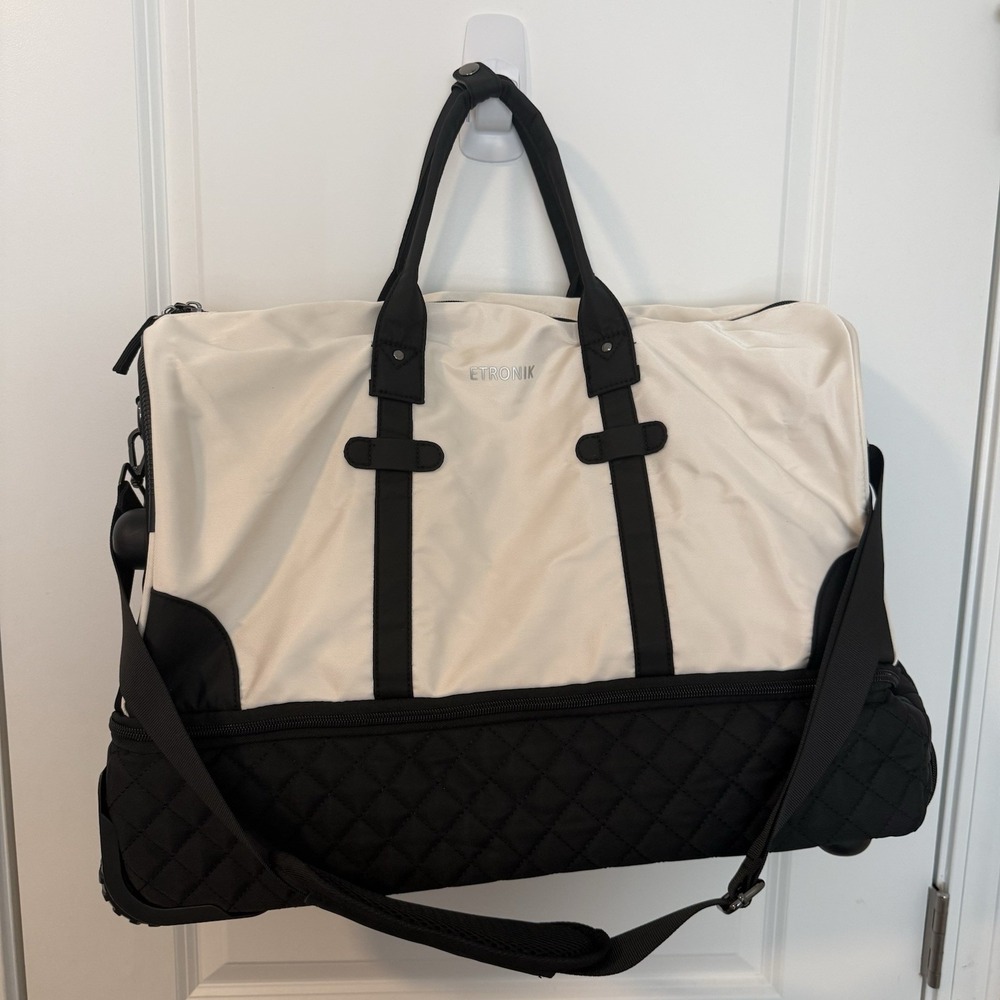 ETRONIK Rolling Duffle Bag Wheels - 21" Flight Approved Beige - Crossbody